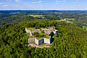 Luftaufnahme durch Drohne von der Festung Rothenberg, Franken, Bayern, Deutschland, Europa