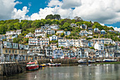 The small coastal town of Looe with hillside houses, Cornwall, England, United Kingdom, Europe