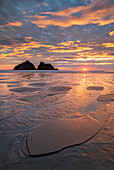 Spectacular sunset above Holywell Bay in North Cornwall, England, United Kingdom, Europe