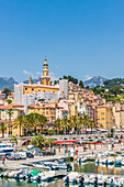The harbour and the old town in Menton, Alpes Maritime, Provence Alpes Cote d'Azur, French Riviera, France, Mediterranean, Europe