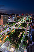 Night scene of 9 de Julio Avenue, Buenos Aires, Argentina, South America