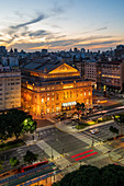 Teatro Colon at sunset on 9 de Julio Avenue at night, Buenos Aires, Argentina, South America