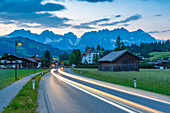 View of Reith bei Kitzbuhel and Wilder Kaiser mountain range, Tirol, Austrian Alps, Austria, Europe
