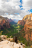 View down Zion Canyon from Angels Landing, Zion National Park, Utah, United States of America, North America
