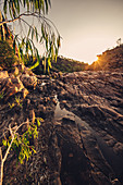 Wasserfälle Edith Falls im Nitmiluk National Park, Northern Territory, Australien, Wasserfall bei Sonnenuntergang