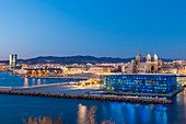 France, Bouches du Rhone, Marseille, the mole J4, MuCEM (Europe Civilizations Museum and the Mediterranean) by architect Rudy Ricciotti and the Major basilica