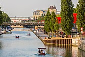 France, Paris, the Parc de la Villette, designed by architect Bernard Tschumi in 1983, the Ourcq canal