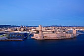 France, Bouches du Rhone, Marseille, Euromediterranee area, Fort Saint Jean classified Historical Monument, MuCEM, the Museum of Civilization in Europe and the Mediterranean R. Ricciotti and R. Carta and the input of architects Old Cathedral La Major (nineteenth century) historical monument