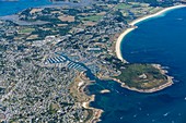 France, Morbihan, Arzon, Le Crouesty marina and the Petit Mont (aerial view)