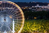 France, Gironde, Bordeaux, area listed as World Heritage by UNESCO, River Festival in 2015, overlooking a rostral column and the big wheel