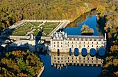 France, Indre et Loire, the castle of Chenonceau (aerial view)