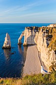 France, Seine Maritime, Caux, Alabaster Coast, Etretat, the Aval cliff, the Arch and the Aiguille (Needle) d'Aval