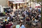 France, Paris, Montmartre district, the cafe terrace Le Relais de la Butte