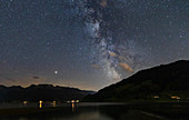 Milky way in the night sky over the Sihlsee, Einsiedeln Switzerland