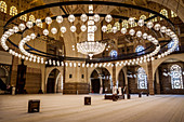 CHANDELIER AND PRAYER ROOM IN THE AL FATEH GRAND MOSQUE, THE BIGGEST MOSQUE IN BAHREIN, MANAMA, KINGDOM OF BAHRAIN, PERSIAN GULF, MIDDLE EAST