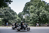 New York, United States of America - July 10, 2017. Two police officers on their motorbikes in Central Park.