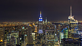 Manhattan at night with a view of the Empire State Building, New York City, USA