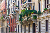 Beautiful facades of houses, Milan, Italy