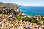 Blick von oben auf Palmenstrand von Preveli, Mitte Kreta, Griechenland