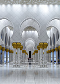 Beautiful columns with elaborate decorations in the Sheikh Zayed Mosque in Abu Dhabi, UAE
