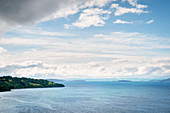 View of the lake and the islands in it, Lago Ranco, Region de los Lagos, Chile, South America