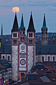 Full moon over Würzburg, cathedral, old town, Lower Franconia, Franconia, Bavaria, Germany, Europe