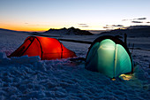 Camp near the Cootapatamba hut in the Kosciuszko National Park, multi-day ski tour, NSW, Australia