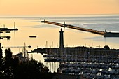 France, Herault, Sete, panoramic view of Sete and its port facilities from the Mont Saint Clair