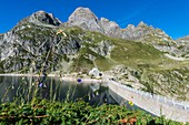 France, Pyrenees Atlantiques, Ossau, Lake of Artouste (1977 m), dam of Artouste