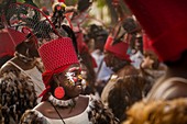 France, Guadeloupe, Grande Terre, Pointe a Pitre, portrait of a dancer of Restan la band from Le Gosier, during the closing parade of Shrovetide