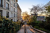 France, Paris, Montmartre district, Staircase leading towards the basilica Sacre-Coeur crowning the Montmartre hill