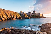 Frankreich, Côtes-d'Armor, Plévenon, Fort la Latte bei Sonnenaufgang