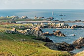 France, Finistère, The island of Ouessant, island view from the top of the lighthouse Créac'h