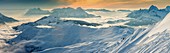 France, Savoie, Beaufortain, Hauteluce, snowy landscape at sunset