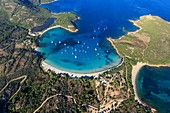 Frankreich, Corse-du-Sud, Bonifacio, Rondinara Strand (Luftaufnahme)