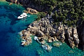 France, Corse du Sud, Gulf of Porto, Piana, to the tip of Capicciola (aerial view)