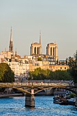 Frankreich, Paris, UNESCO Weltkulturerbegebiet, Blick auf die Passerelle des Arts (Fußgängerbrücke) und Notre-Dame de Paris