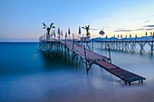 France, Alpes Maritimes, Cannes, beach of Midi, pontoons deprived of the restaurant Crystal Beach
