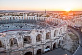 France, Bouches du Rhone, Arles, the Arenas, Roman Amphitheatre of 80-90 AD, listed as World Heritage by UNESCO and Notre Dame de la Major Church