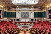 France, Paris, area listed as World Heritage by UNESCO, Bourbon palace, seat of the french National Assembly, the hemicycle