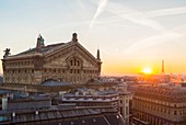 France, Paris, the Opera and the Eiffel Tower at sunset
