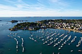 France, Côtes-d'Armor (22), Coast of granit rose, Perros-Guirec, Ploumanac'h, the harbour of Ploumanac'h (aerial view)