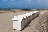 France, Somme, Fort Mahon Plage, the beach with beach huts