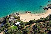 Frankreich, Corse-du-Sud, Golf von Propriano, Olmeto, rund um den Strand von Marinca (Luftaufnahme)
