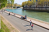 France, Paris, area listed as World Heritage by UNESCO, the Rives de Seine park, new railway track development inaugurated on 02/04/2017