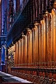 France, Aveyron, listed at Great Tourist Sites in Midi Pyrenees, Rodez, Notre Dame de Rodez catedral, choir stalls