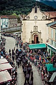 France, Ariege, Seix, Transhumance celebration, scene of life in Seix during the festival of the transhumance of the herds in the mountains in the beginning of the summer