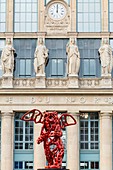 France, Paris, parvis of the Gare du Nord, sculpture Angel Bear by French artist Richard Texier in front of the architect Jacques Ignace Hittorff (1861)