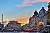 France, Herault, Montpellier, Comedie Place, place de la Comedie at dusk