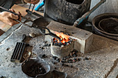 Silver production in silversmiths on Inle Lake, Heho, Myanmar